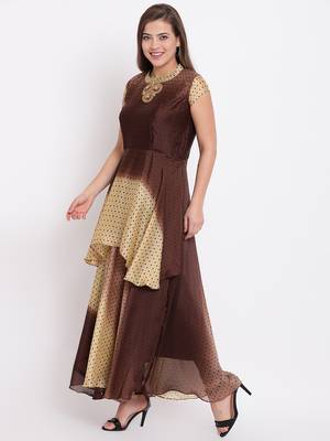 Brown printed georgette ethnic-kurtis 3
