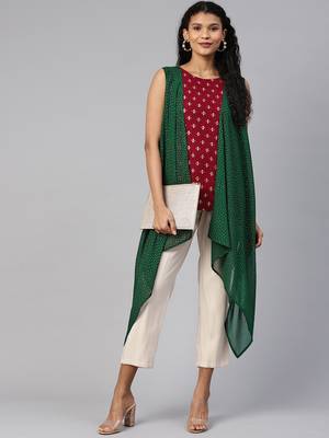 Maroon printed georgette short-kurtis 4