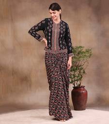 Black ethnic Folklore Printed Drape Skirt With Jacket