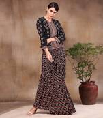 Black ethnic Folklore Printed Drape Skirt With Jacket