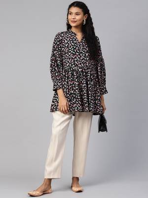 Black printed crepe short-kurtis 4