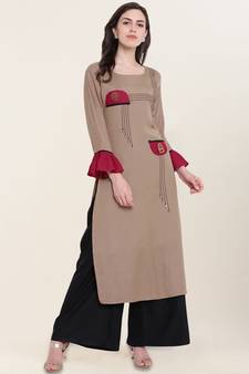 Grey plain cotton ethnic-kurtis