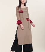 Grey plain cotton ethnic-kurtis