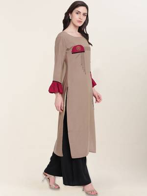 Grey plain cotton ethnic-kurtis 3