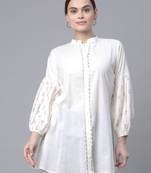 Off-white printed cotton short-kurtis