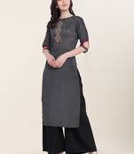 Grey embroidered silk ethnic-kurtis