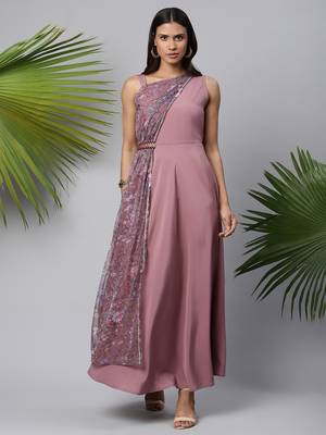 Mauve printed crepe long-kurtis 1