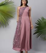 Mauve printed crepe long-kurtis