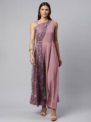 Mauve printed crepe long-kurtis 2