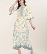 Cream printed silk ethnic-kurtis