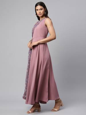 Mauve printed crepe long-kurtis 4