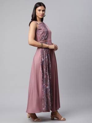 Mauve printed crepe long-kurtis 5