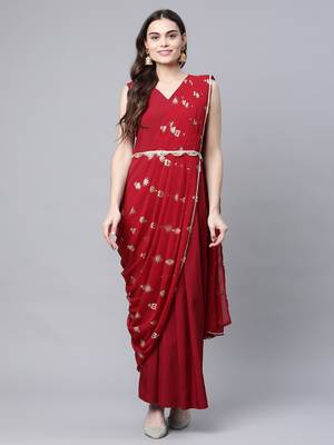 Maroon printed crepe long-kurtis 1
