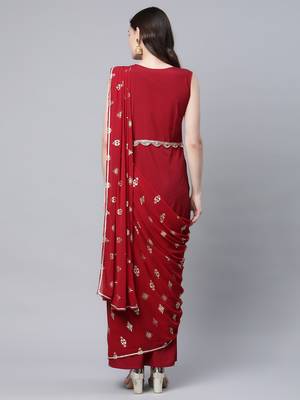 Maroon printed crepe long-kurtis 2