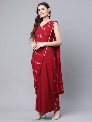Maroon printed crepe long-kurtis 3