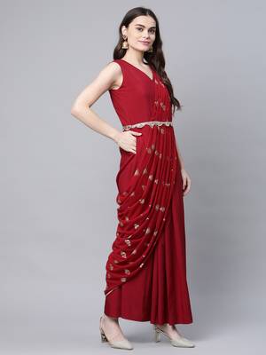 Maroon printed crepe long-kurtis 4
