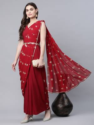 Maroon printed crepe long-kurtis 5