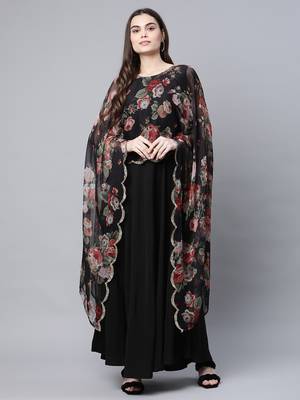Black printed crepe long-kurtis 1
