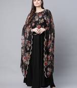 Black printed crepe long-kurtis