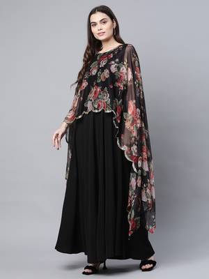 Black printed crepe long-kurtis 3