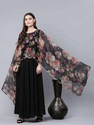 Black printed crepe long-kurtis 5
