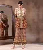 Sand Beige ethnic Folklore Printed Peplum Style Top With Pants