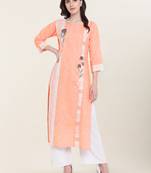 Peach embroidered cotton ethnic-kurtis