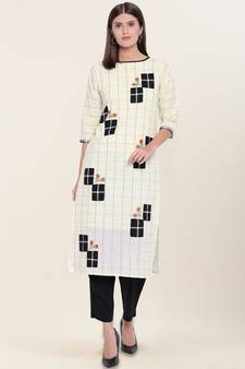 Cream embroidered cotton ethnic-kurtis