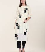 Cream embroidered cotton ethnic-kurtis