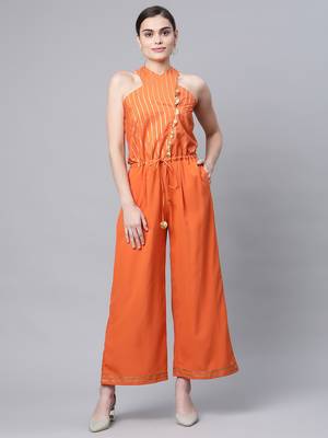 Orange printed crepe long-kurtis 1