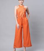 Orange printed crepe long-kurtis