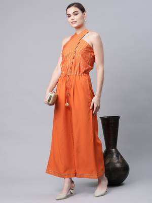 Orange printed crepe long-kurtis 3