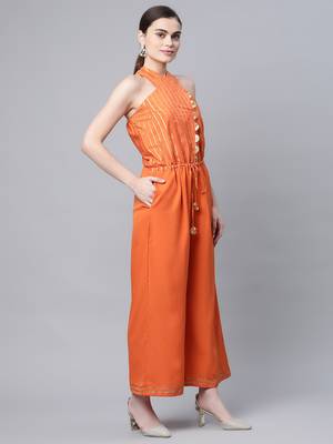 Orange printed crepe long-kurtis 4