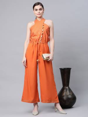 Orange printed crepe long-kurtis 5