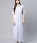 Blue printed crepe long-kurtis