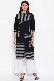 Black embroidered cotton ethnic-kurtis