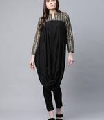 Black printed crepe long-kurtis