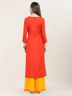 Orange embroidered rayon ethnic-kurtis 2