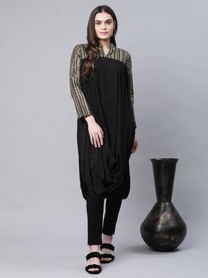Black printed crepe long-kurtis 5