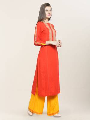 Orange embroidered rayon ethnic-kurtis 3