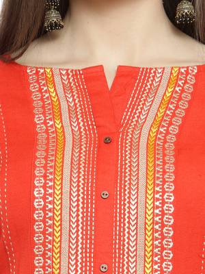 Orange embroidered rayon ethnic-kurtis 4