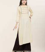 Cream embroidered rayon ethnic-kurtis