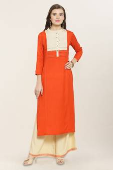 Peach embroidered rayon ethnic-kurtis