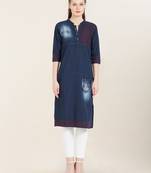 Blue embroidered cotton ethnic-kurtis