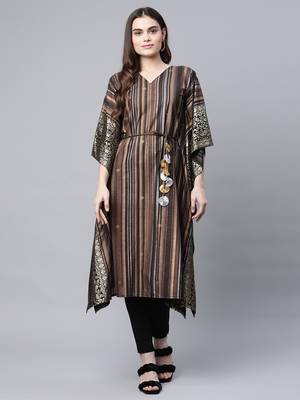 Brown printed georgette kaftans 1