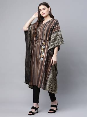 Brown printed georgette kaftans 3
