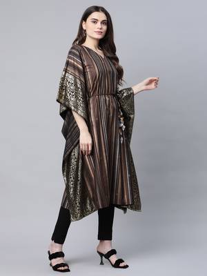 Brown printed georgette kaftans 4