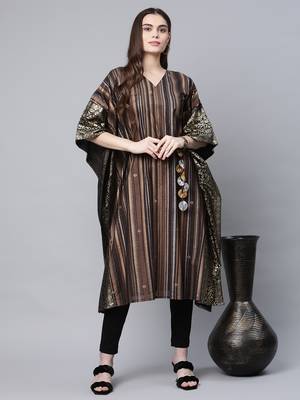 Brown printed georgette kaftans 5