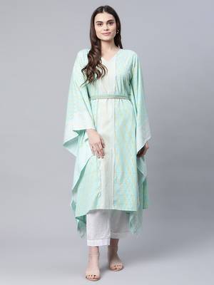 Sea-green printed crepe kaftans 1