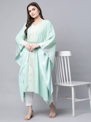 Sea-green printed crepe kaftans 5